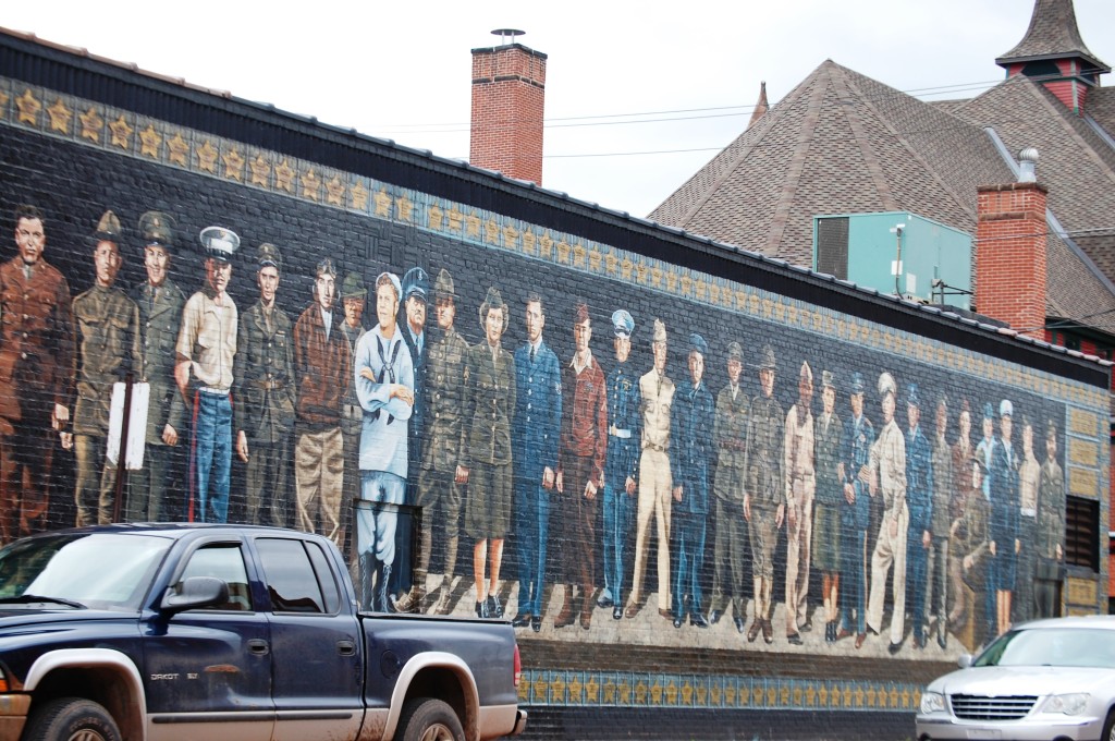 A large mural depicting actual veterans from Ashland, WI