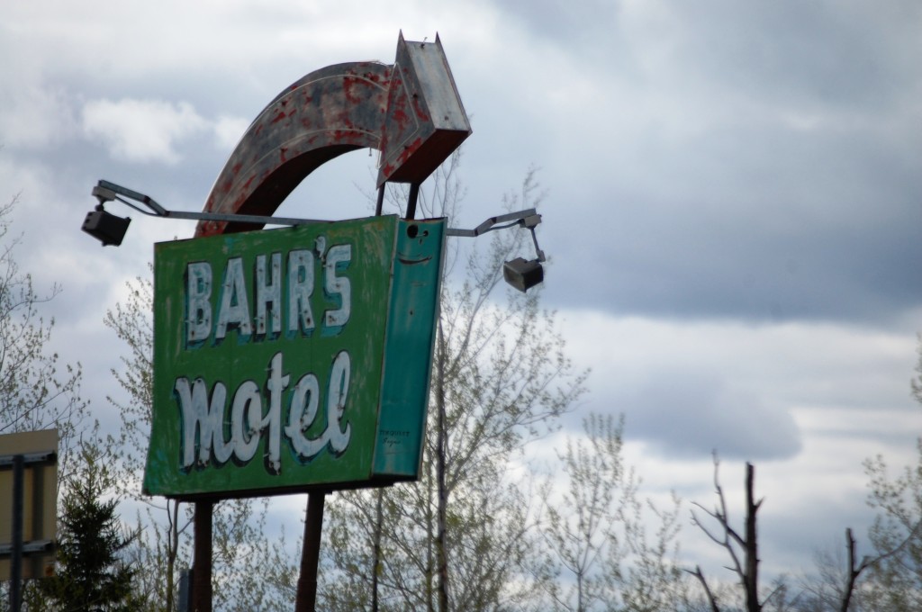 Old Neon sign for Bahr's Motel outlived the motel, which is no longer in Deer River, MN