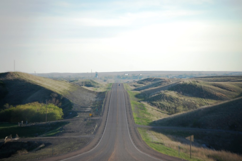 Shaded hills on US Route 2 as the sun lowered in the sky east of Wolf Point, MT