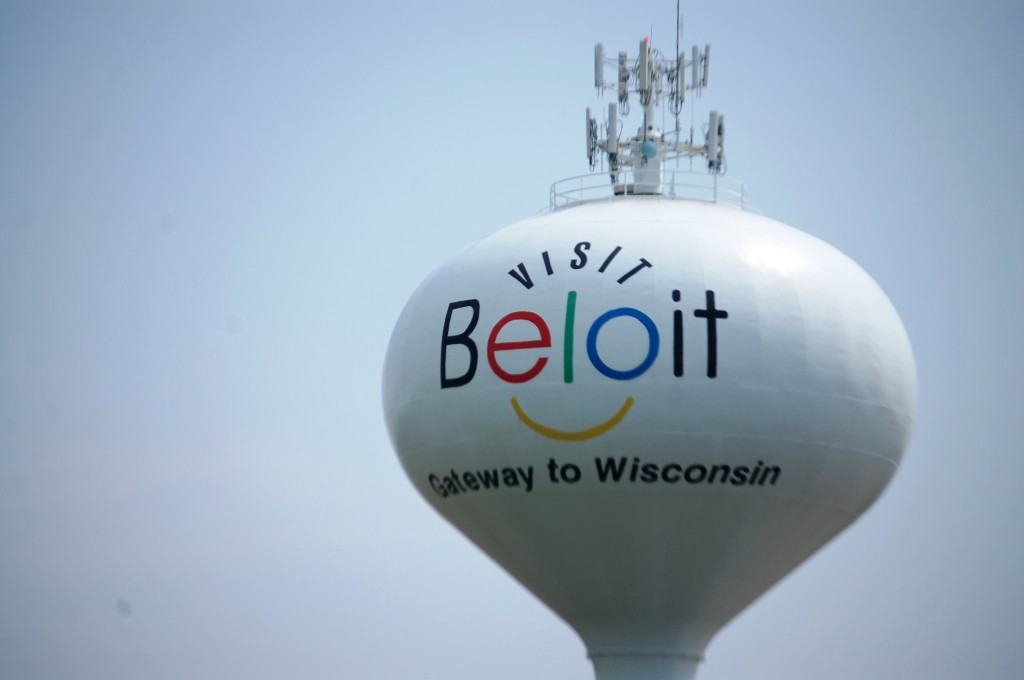 Beloit's Smiley Water Tower greets visitors to Wisconsin