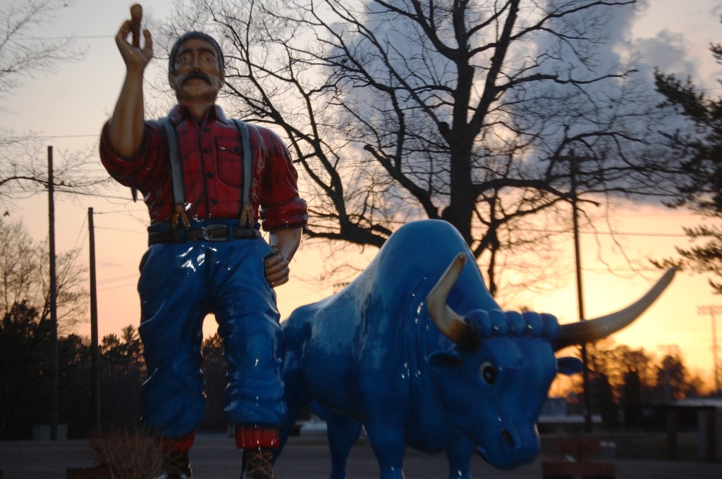 Paul Bunyan and Babe at sunset in Minocqua, WI