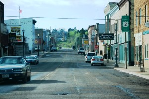 Downtown Ironwood looking towards the giant Hiawatha statue