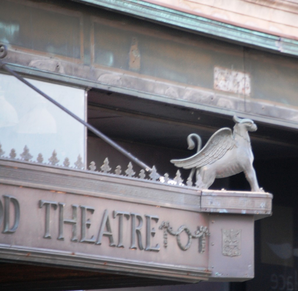 Detail of Gargoyles at the Ironwood Theatre in Ironwood, MI
