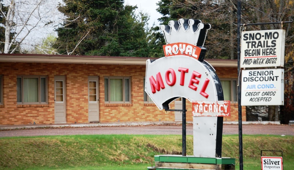 A Route 66 type of vintage neon sign at the Royal Motel in Ironwood, MI