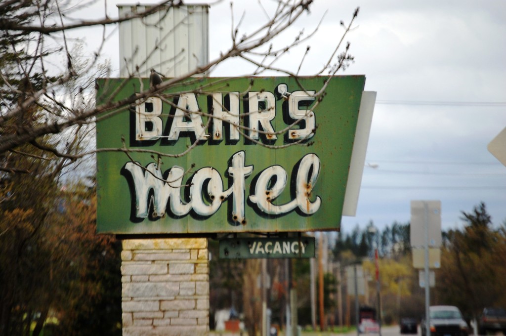 Bahr's Motel sign on the location where the motel used to be in Deer River, MN