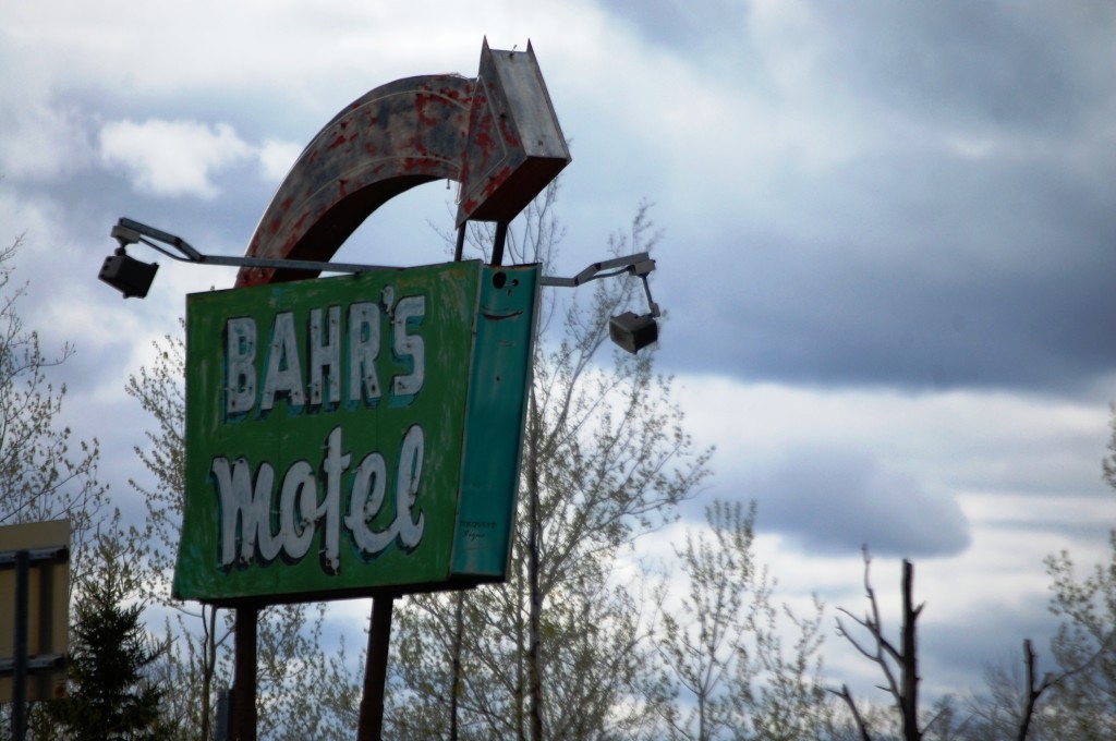 Bahr's Motel sign one on US Route 2 in Deer River, MN