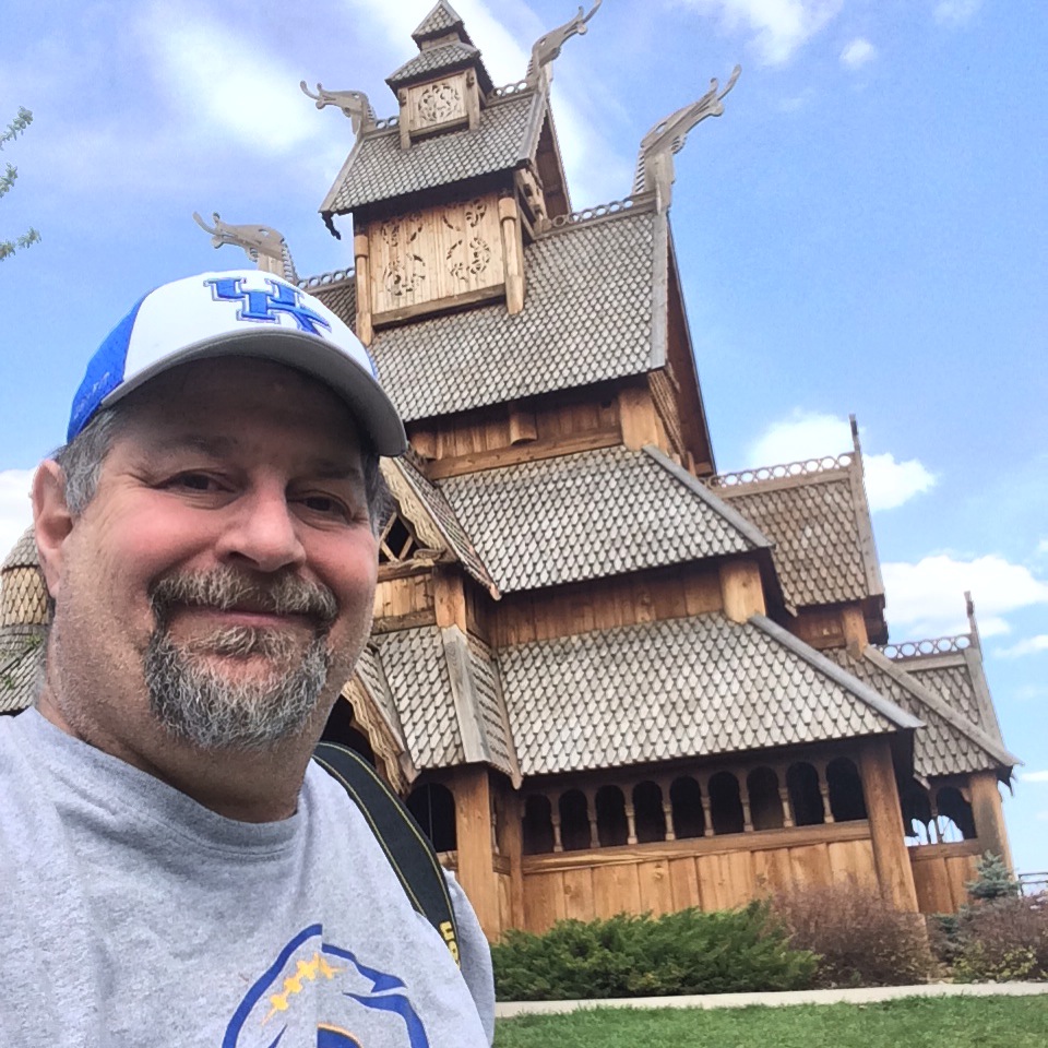 Sumoflam at the replica of the Gol Stave Church in Minot, ND