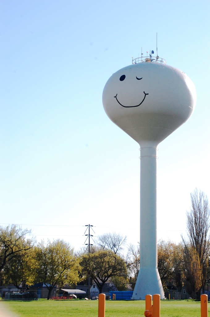 Winking Smiley on backside of Water Tower in Grand Forks