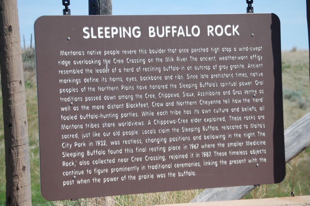 Sleeping Buffalo Rock sign near Saco, Montana