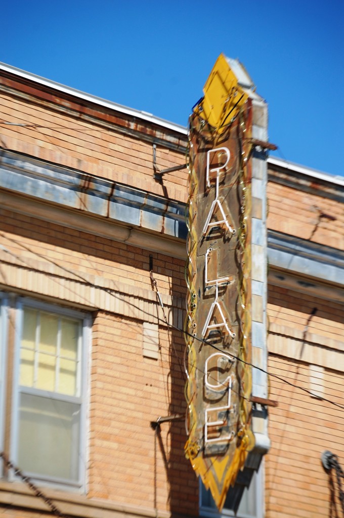 Old neon sign for the Palace Theater in Malta, Montana
