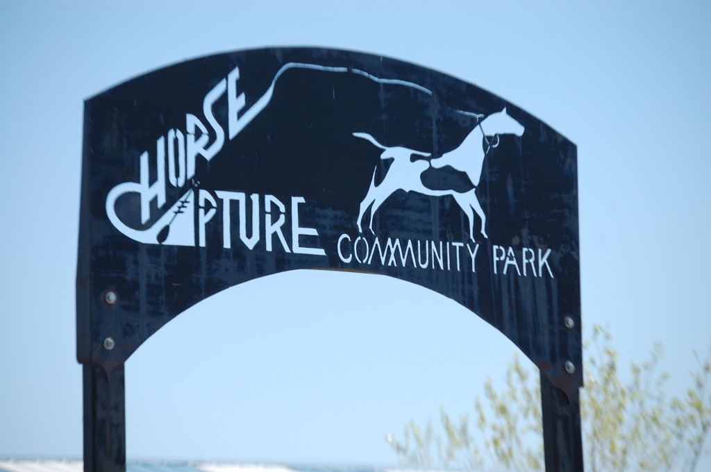 Horse Capture Community Park sign, another metal sign located along the Hi-Line in Montana.  This is in Fort Belknap.