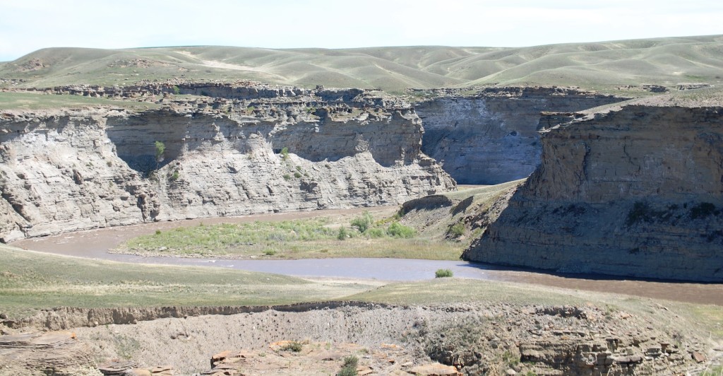 Two Medicine River forms a small canyon north of Valier, Montana