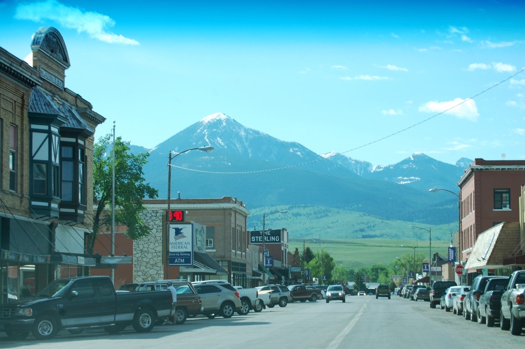 The mountains tower over the city of Livingston.