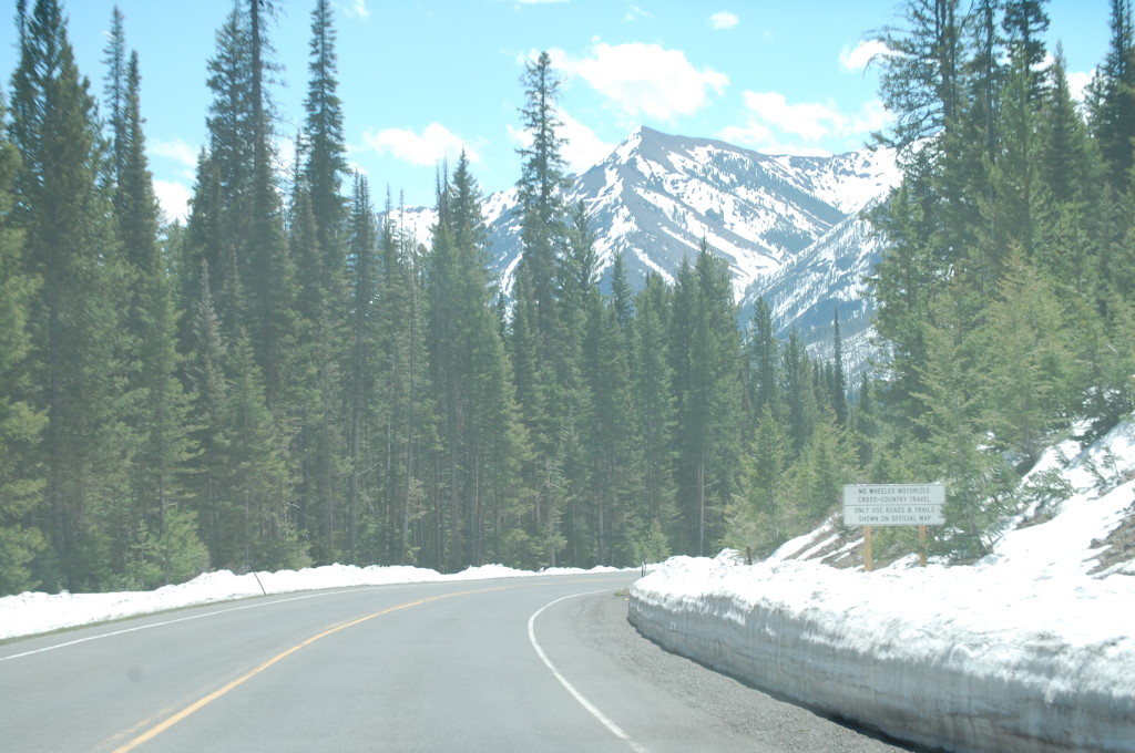 Heading into the mountains.  Snow depth on the side of the road was about two feet at this point