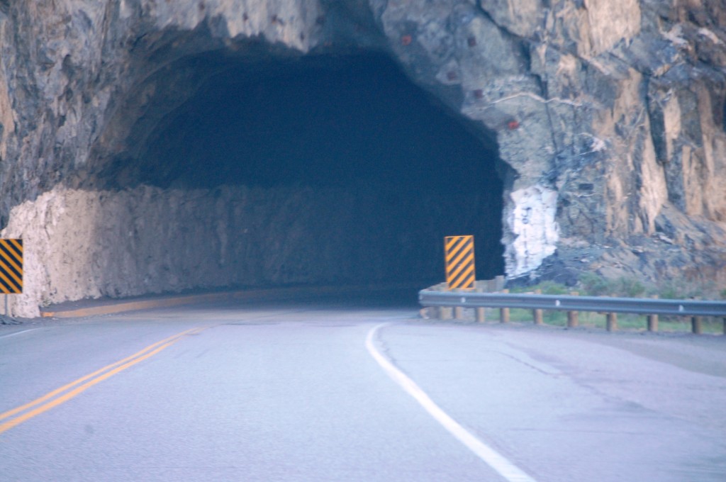 One of tunnels tunnels on US 20 through the Wind River Canyon. These tunnels are hewn stone and must have been a massive undertaking.