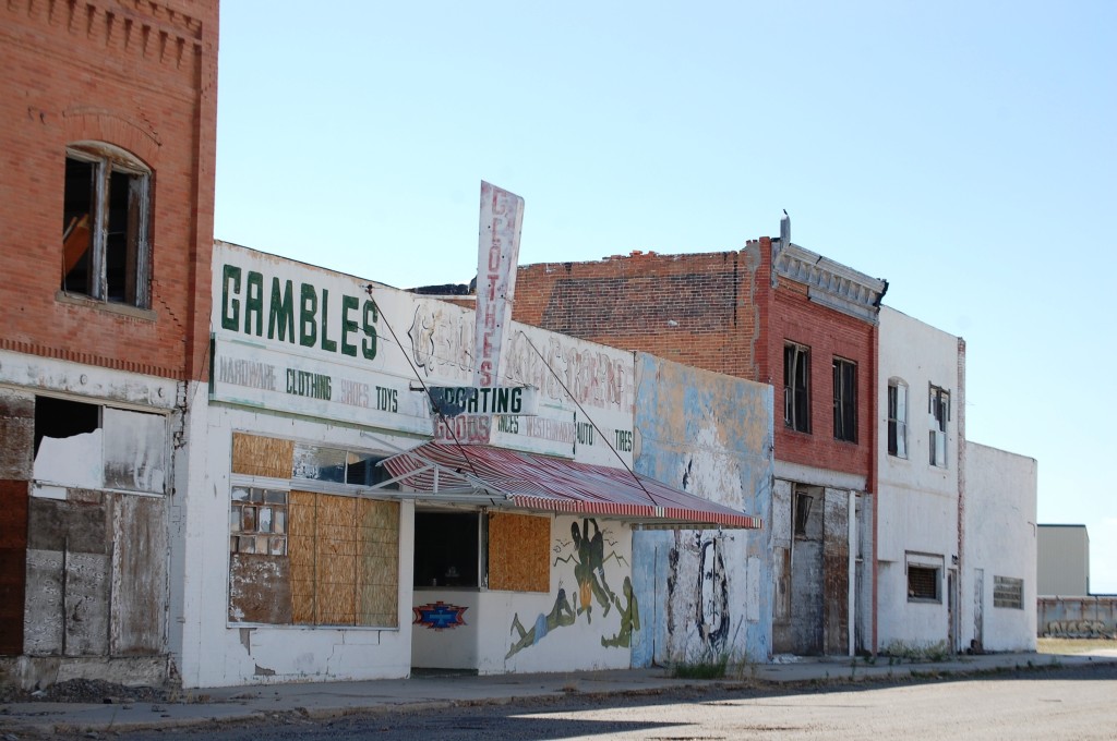 The seemingly run down business section of Shoshoni, WY