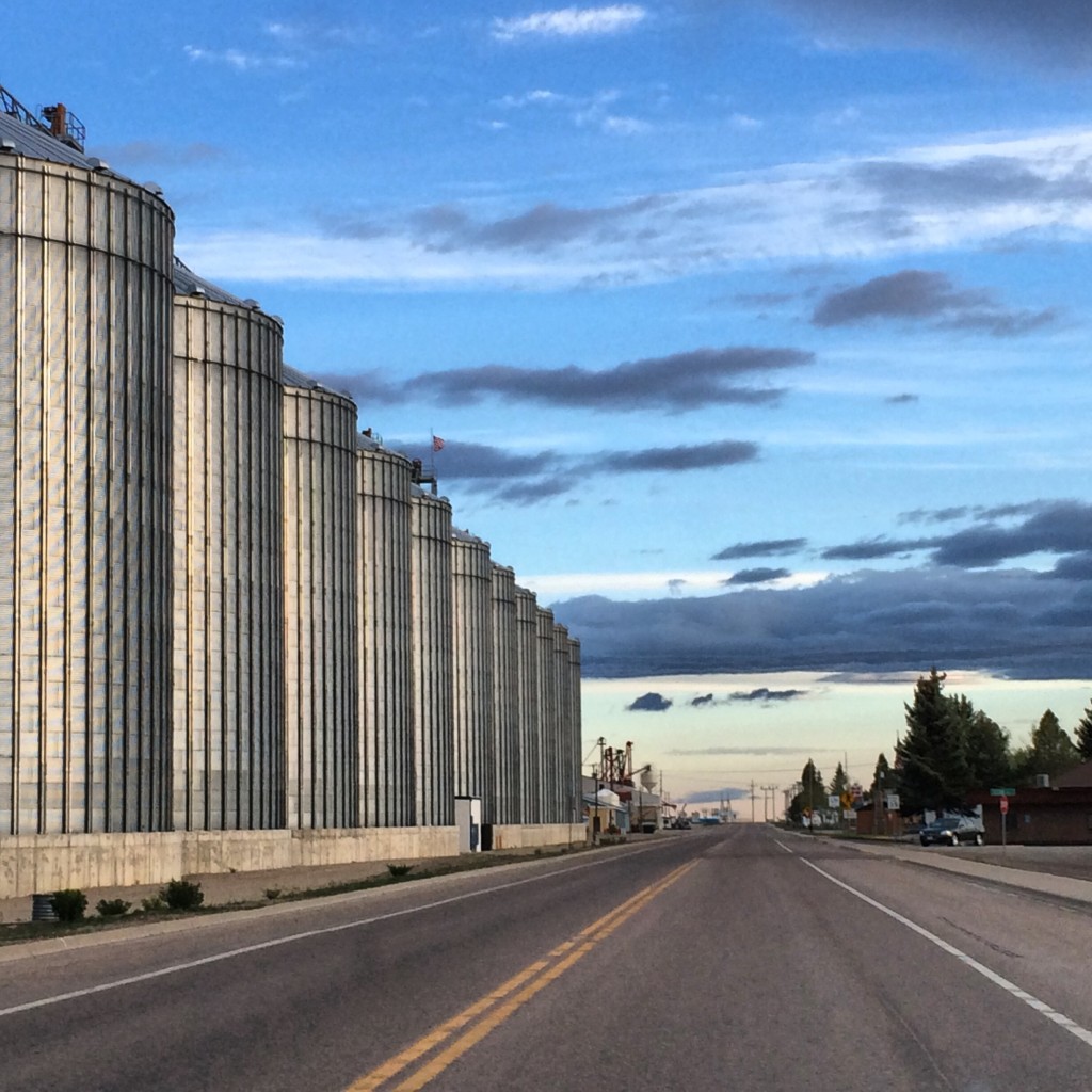 Silos against the morning sky in Fairfeld, Montana