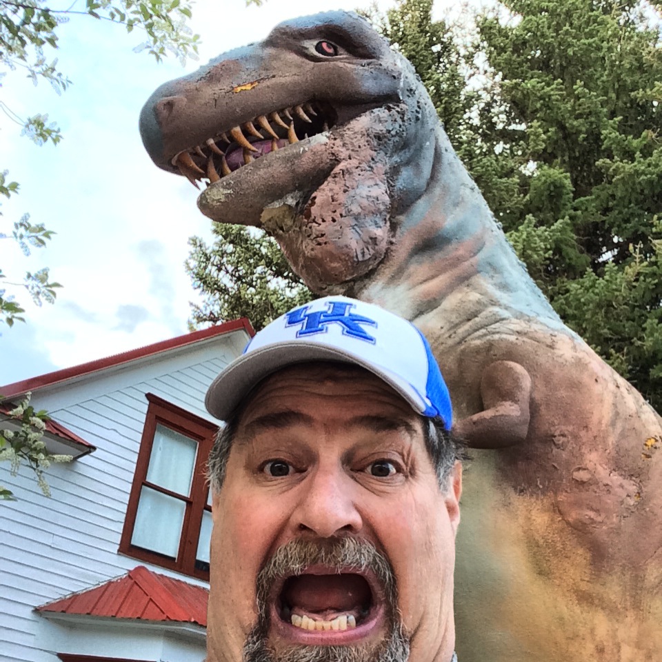 A T Rex coming after Sumoflam in Choteau, Montana at the Old Trail Museum