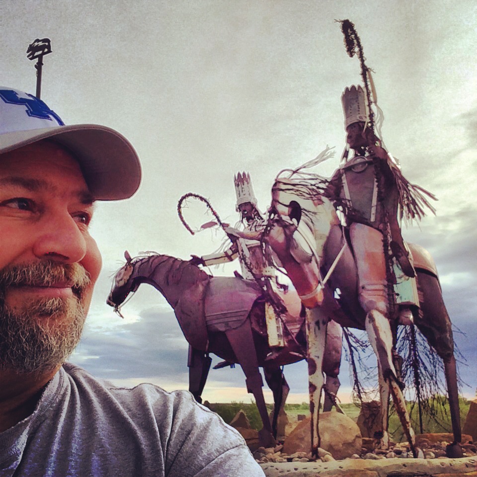 Sumoflam with Blackfeet Chiefs at south entrance to Blackfeet Reservation south of Browning, MT