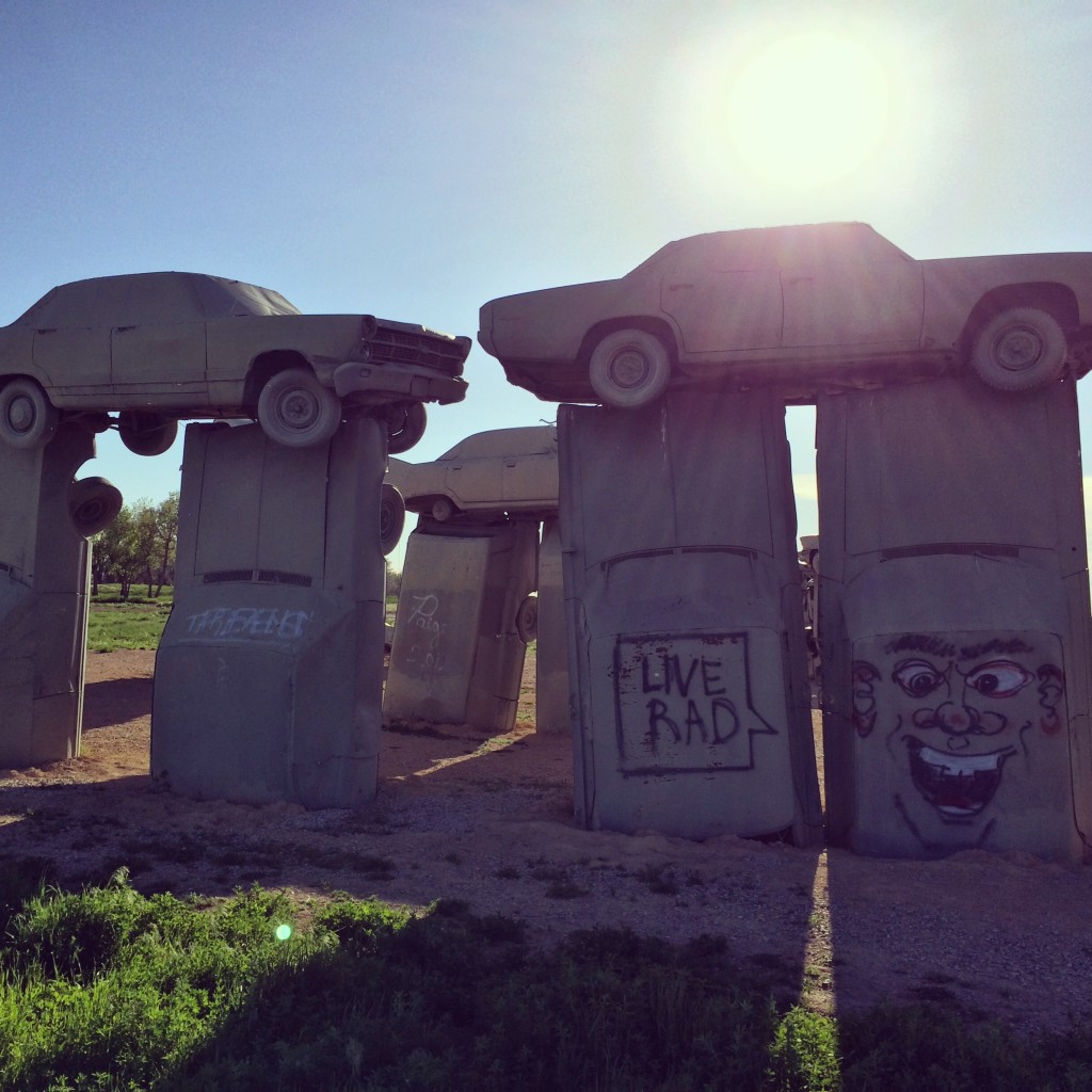 Glowing sun on Carhenge, in Alliance, NE