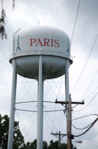 The Paris, TN watertower, which has an Eiffel Tower painted on it.