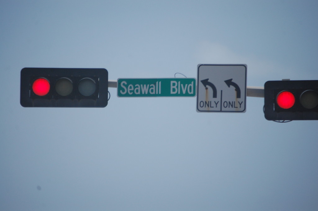 Seawall Blvd., the main beach drive on Galveston