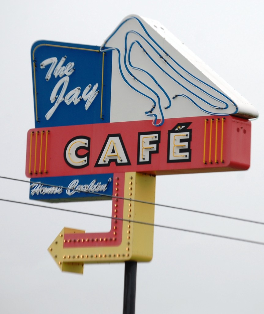 The Jay Cafe in Needville, Texas.  Vintage neon sign