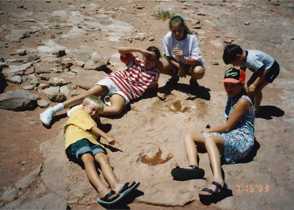 The kids at the Dinosaur tracks in Moenave, AZ near Tuba City (July 1993)