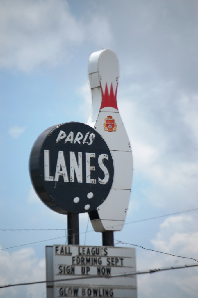 Paris Lanes, old bowling alley neon sign