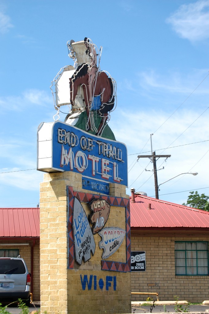 End of Trail Motel Neon sign in Broken Bow, OK