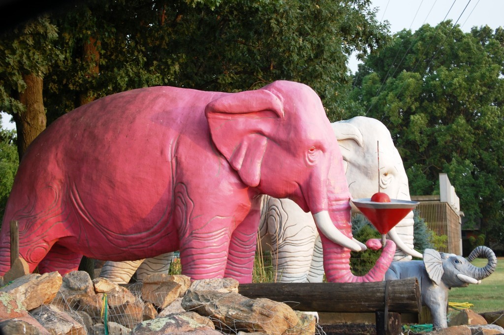 Martini bearing pink and white elephant pair at Hipp Nursery in Haubstadt, IN