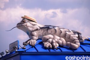 Lizard Lick lizard on top of gas station