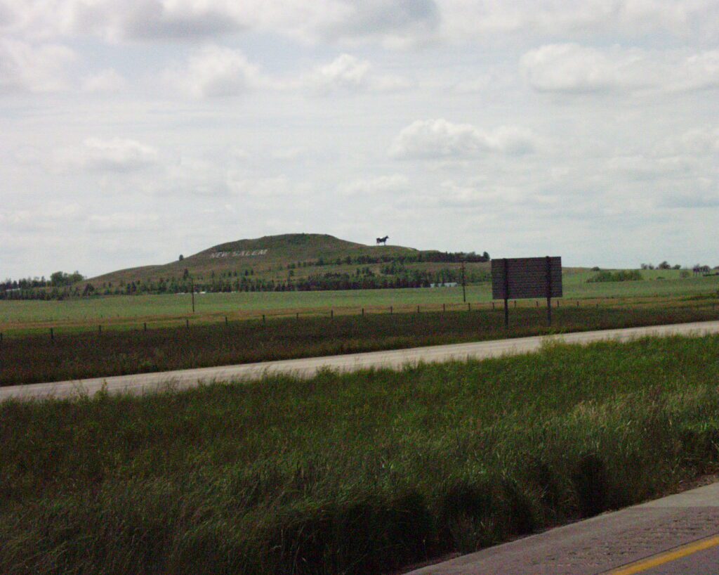 Salem Sue as seen about five miles east of School Hill on I-94