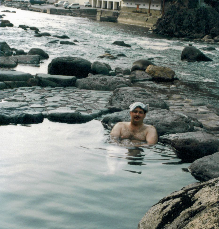 Enjoying an outdoor bath in Amagase, Japan.  This was actually part of TV series I was hosting in 1988