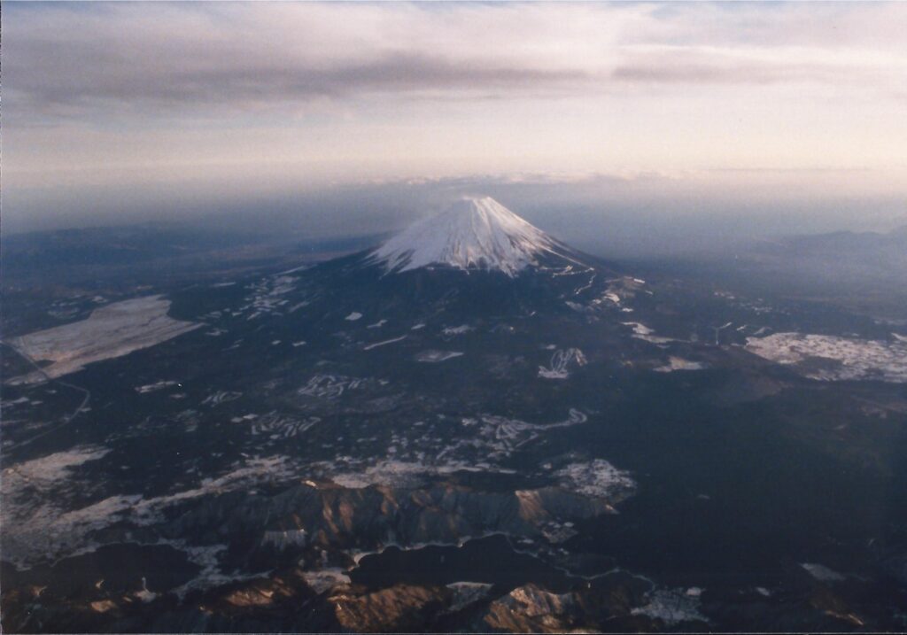 Mt. Fuji, Japan as seen from my airplane seat in 1990 as I flew to Tokyo from Oita.  