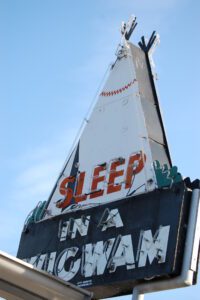 Sleep in a Wigwam neon sign in Cave City, KY