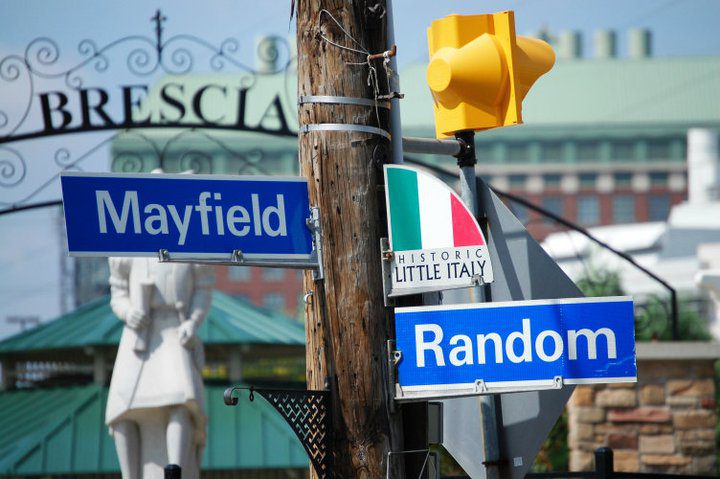 Mayfield Road and Random Road, by the little park in Little Italy