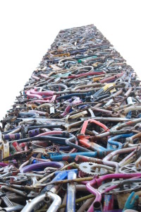 "Cyclisk" - Obelisk made out of bicycle parts in Santa Rosa, CA