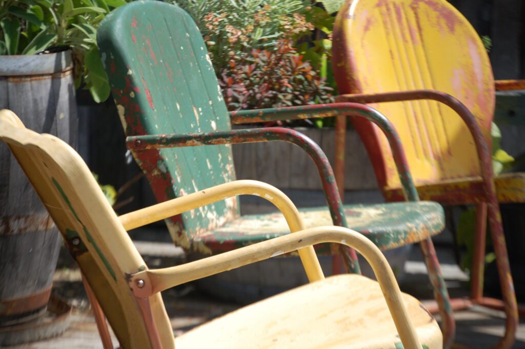 Rustic old motel chairs...reminds me of the 1960s..Upper Lake, CA