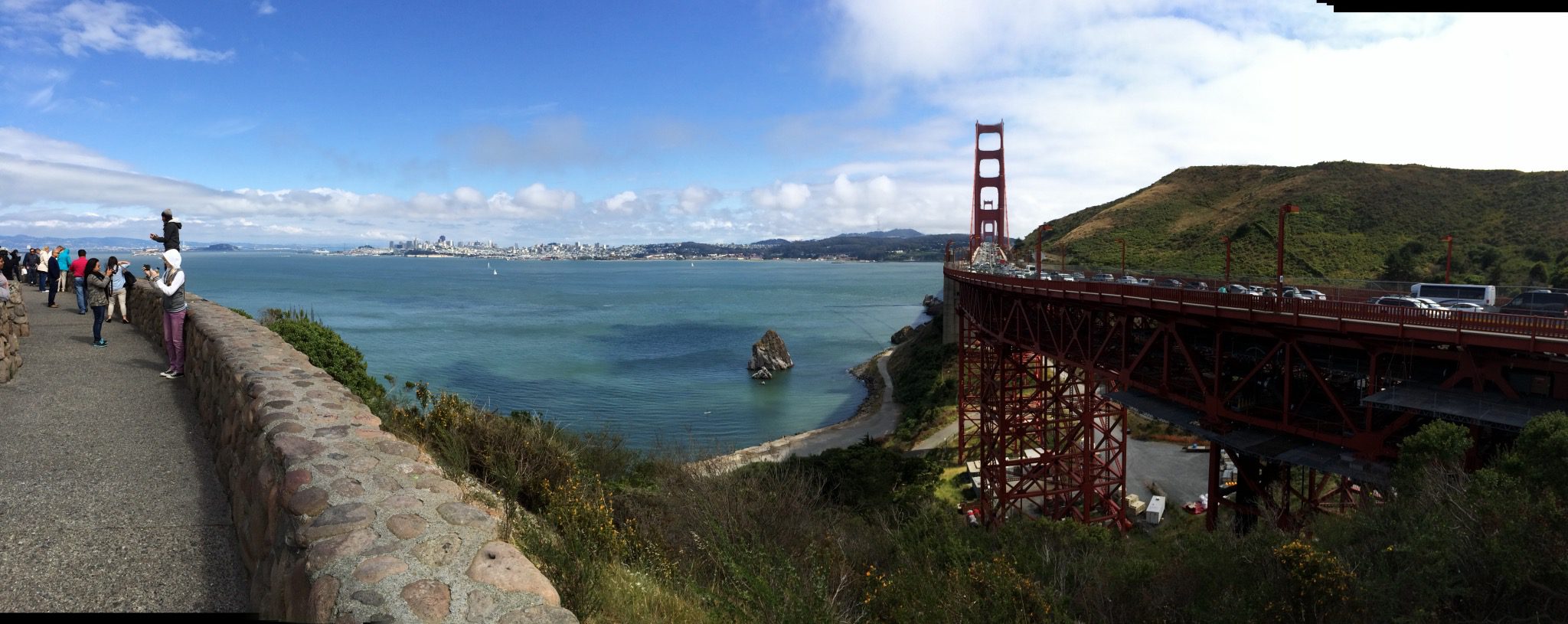 A panorama of the bridge and the city