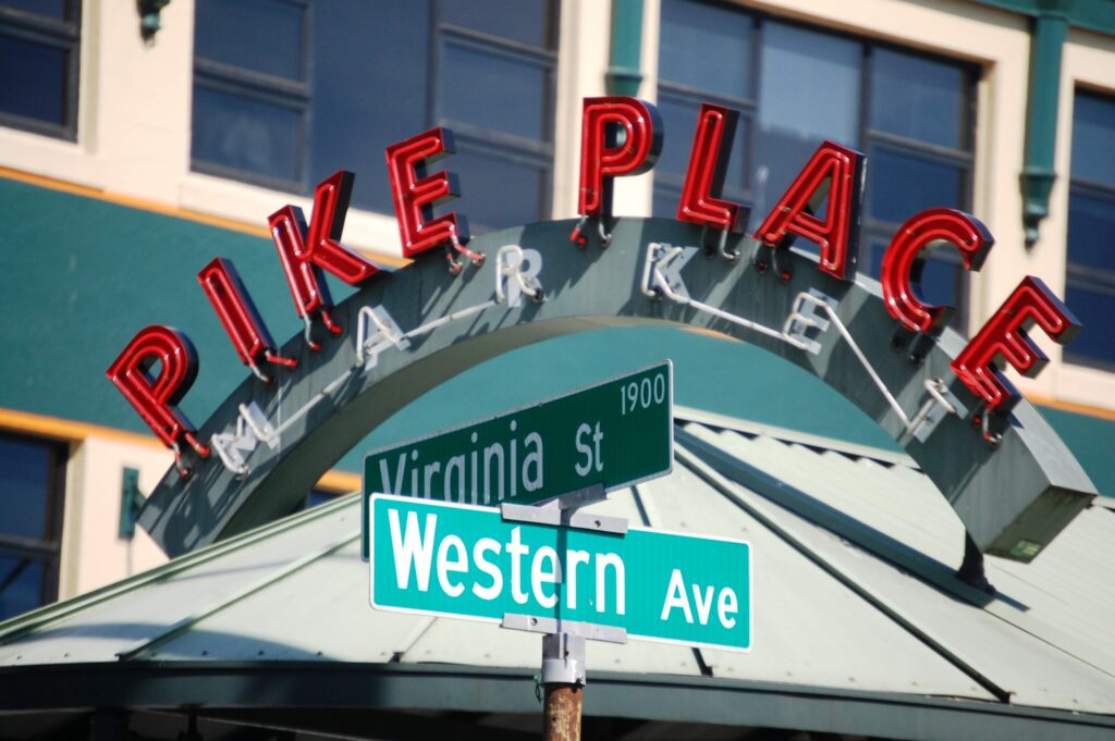 Pike Place Market entrance at Virginia and Western