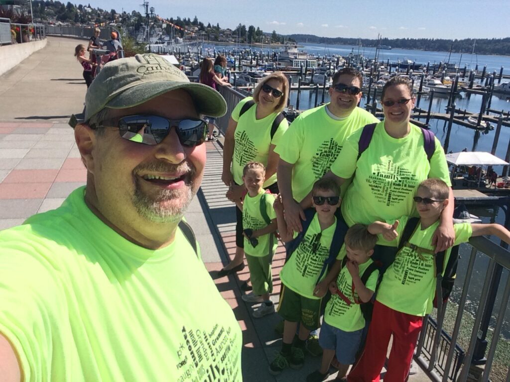 The family getting ready to head to Seattle on Day 1 of our visit. We made the T-shirts ourselves