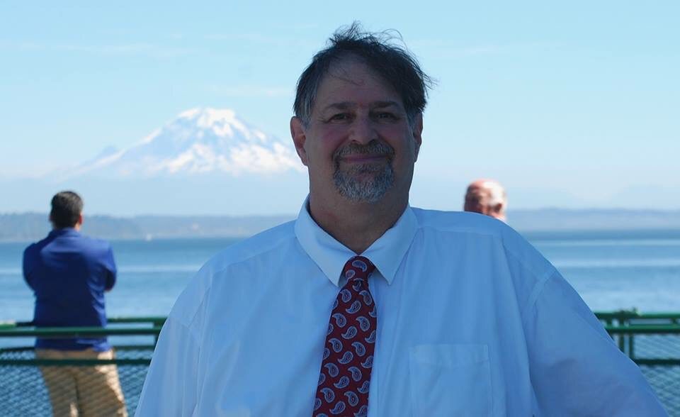 On the ferry to Seattle with Mt. Rainier in the background