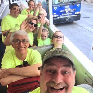 The Kravetz and Matthews family all decked out in our matching shirts Riding the Duck around Seattle.