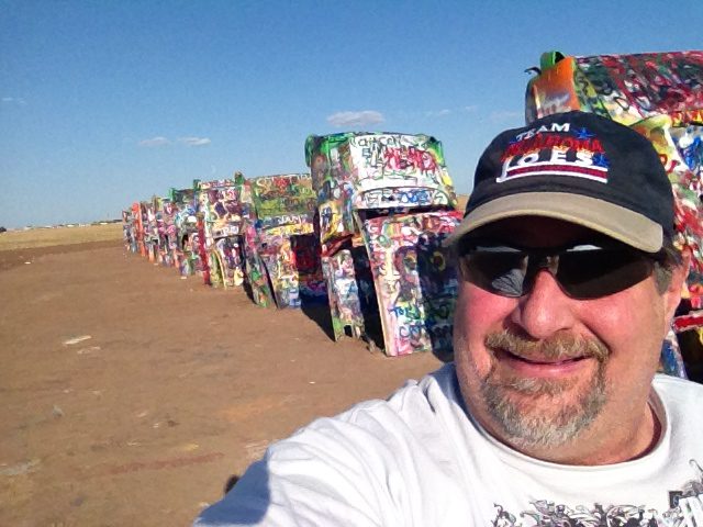 The iconic Route 66 roadside attraction known as Cadillac Ranch in Amarillo