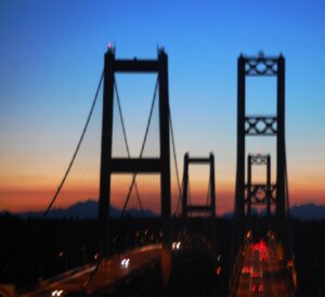 Sunset over Tacoma Narrows bridge