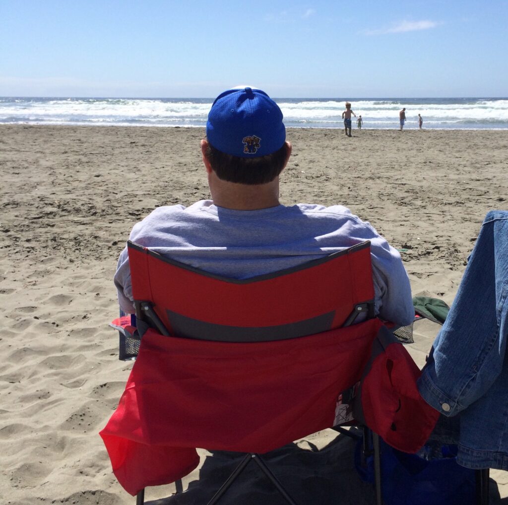 Watching grandkidz play in the Pacific Ocean in Washington State in August 2015