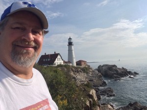 Visiting the beautiful lighthouse on the rocky shores of the Atlantic Ocean in Portland, Maine in 2015