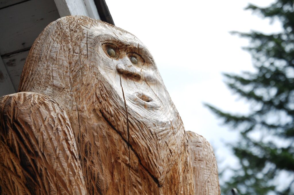 10 foot tall Sasquatch carving at Naches Tavern in Greenwater, WA