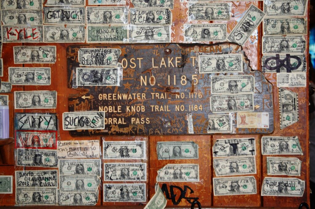 Dollar Bills on the walls at Naches Tavern